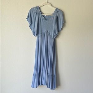 In Bloom Blue V-Neck Flutter Sleeve Midi Sundress